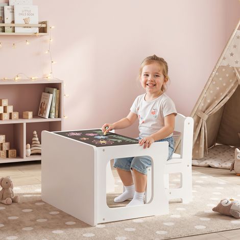 Bureau enfant avec chaise incluse, plateau réversible tableau noir, blanc, 3-6 ans (1/5)