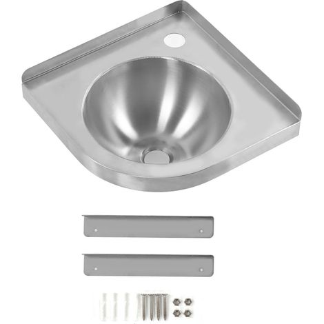 Asixxsix Lavabo de Salle de Bain en Acier Inoxydable à la Finition Brossée, évier de Lavabo Triangulaire d'angle Mural, mini-vanité de 12 '' X 12 '', évier de Barre de Lavage des Seins. (1/5)