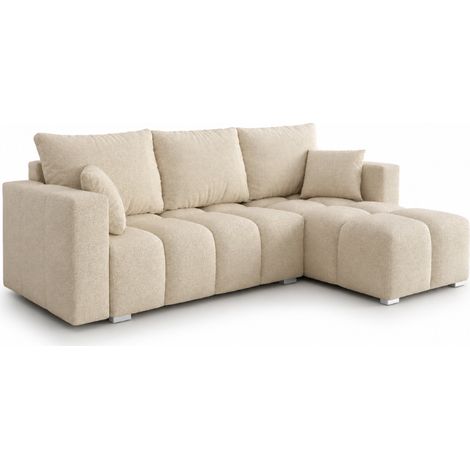 COLINIO - Canapé d’angle convertible tissu bouclette - 4 places - 249 cm - Beige (1/5)
