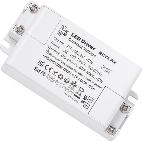 Transformateur LED 24V 15W, Alimentation Basse Tension 220V 630mA, Led Driver de Tension Constante pour Bandes, Lampes, Mur et Plafonniers (1/5)