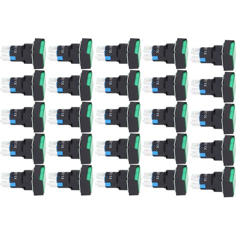 Interrupteur poussoir carré 25 pièces ABS laiton auto-bloquant avec voyant pour boîte de distribution 16mm 24V vert (1/5)
