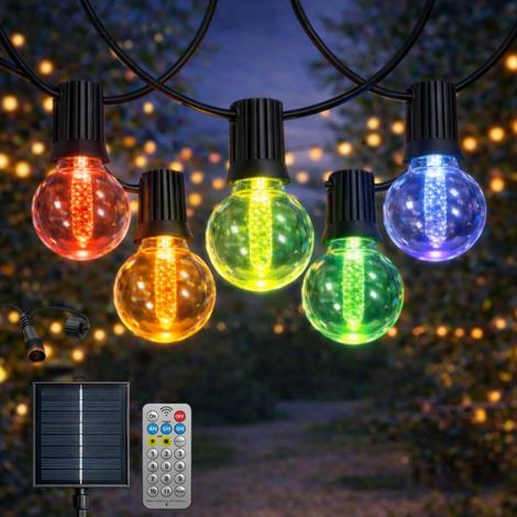 Guirlande lumineuse solaire LED d'extérieur 7,5 m, RGB à intensité variable, 15 ampoules, étanche IP54, décoration de jardin, patio, façade, terrasse (1/5)