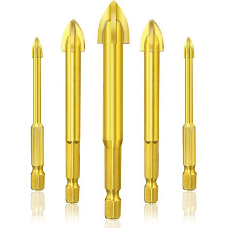 Forets pour carrelage, outil de perçage universel efficace, 5 forets pour carrelage, kit de forets pour béton (couleur or) (1/5)