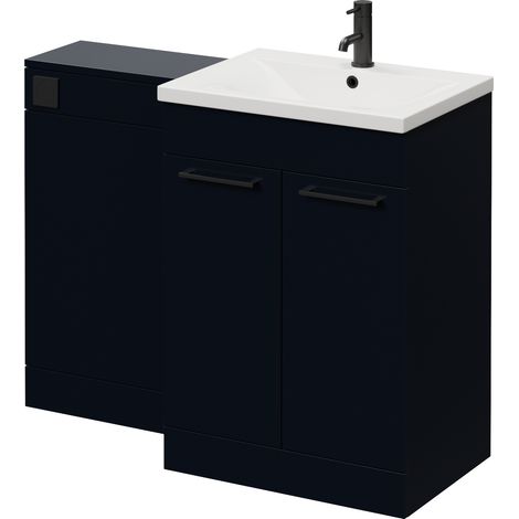 Napoli 460 Deep Blue 1100mm 2 Door Vanity Unit Toilet Suite with Glide Basin - 1100mm - Matt Black 160mm HandleWithout Kingston Toilet Pan