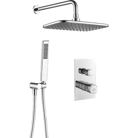 Ensemble de douche encastré Laveo argenté chromé avec robinet mitigeur Tores (1/4)