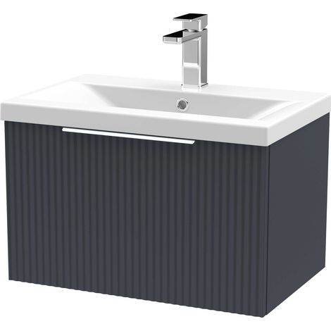 Hudson Reed Fluted Wall Hung 1-Drawer Vanity Unit with Basin 1 600mm Wide - Satin Anthracite (1/5)