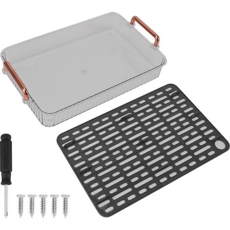 Tea Tray Rectangular Double Layer Drainage Rack Tea Serving Tray for Parties Coffee Table Kitchen Large Size Grey