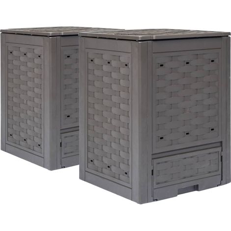 vidaXL Compostiere 2 pz Marrone 60x60x83cm 600 L in Rattan di Plastica