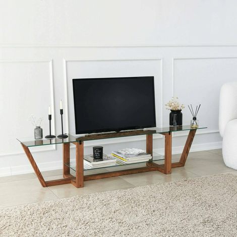 Dmora - Mueble de televisión Icarus, Aparador de salón, Mueble bajo para TV, Base de pared equipada, 158x35h35 cm, Nuez, con embalaje reforzado (1/5)