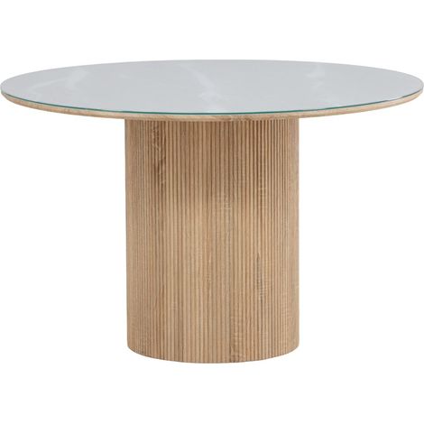 Table à Manger en Verre "Haron" 120cm Blanc & Naturel (1/5)