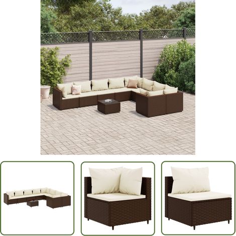The Living Store 10-tlg. Garten-Sofagarnitur mit Kissen Braun Poly Rattan - Gartengestelle - Gartenmöbelset - PE-Rattan Möbel - Outdoor Sofa - Lounge Set