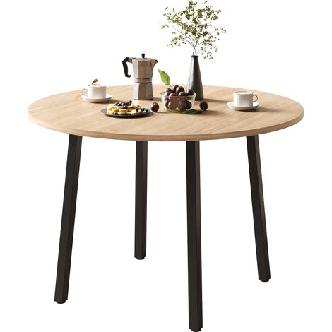 Tavolo Rotondo Ripiegabile 100x100x75 cm, Salvaspazio, Montaggio Facile, MDF, Naturale, per Ristorante e cucina (1/5)