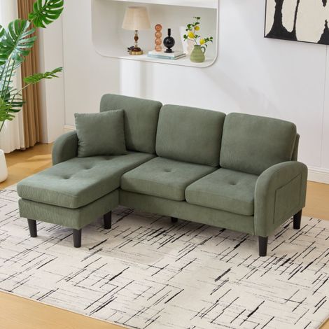 Sofá esquinero modular 166x118x77 cm verde en pana con chaise longue reversible (1/5)