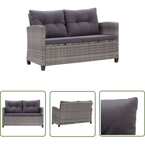 The Living Store 2-Sitzer-Gartensofa mit Kissen Grau 124 cm Poly Rattan - Gartensofa - Outdoor Möbel - Sitzgruppe - Rattan Gartenmöbel - Gartenlounge (1/5)