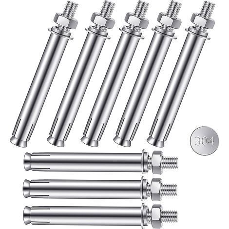 Lot de 8 vis d'expansion (M8 x 80 mm), boulons d'ancrage hexagonaux à manchon d'ancrage, chevilles de fixation robustes, en acier inoxydable 304 (1/5)