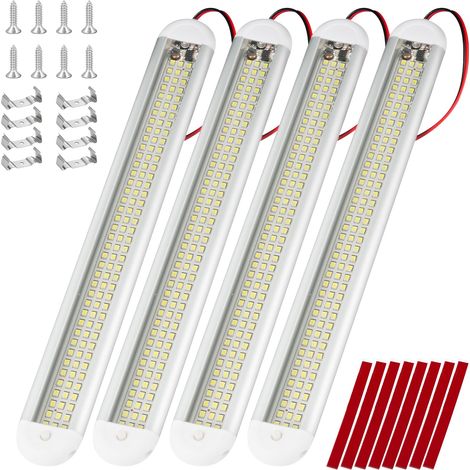 Lot de 4 bandes lumineuses LED intérieures 12 V 120 LED universelles blanches pour voiture, camping-car, camion, van, bus, cuisine, salle de bain, tracteur (1/5)