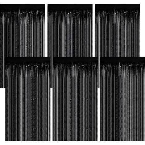 6 Pièces Rideau Métallique Noir 1m X 2m Rideau Frange Anniversaire Rideau Fete Noir Décoration de Fond pour Anniversaire Halloween Noël événements de Fête (1/4)