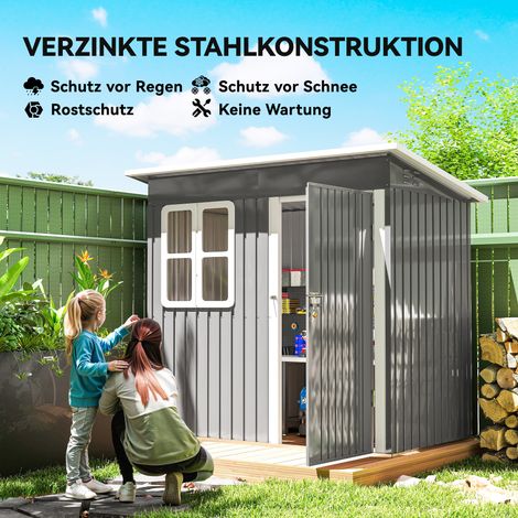 Abri de jardin vitré avec porte sécurisée à clé, en acier robuste, pour espace extérieur ou terrasse, 221 x 133 x 190 cm (L x l x H), gris anthracite