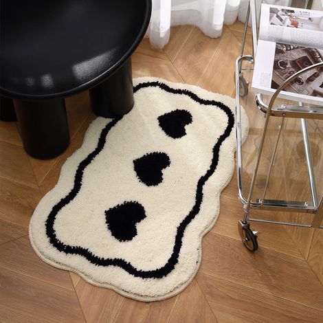 Tapis de bain absorbant noir et blanc, en peluche épaisse, antidérapant, floqué - 40 x 60 cm (1/3)