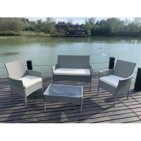 4pcs Rattan Outdoor Garden Furniture Sofa Set Table & Chairs (Roger Grey)