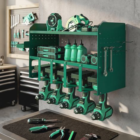 Organisateur mural vert pour outils électriques, pratique et facile à utiliser, finition soignée (1/5)