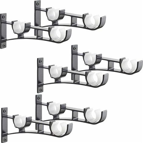 – Support de tringle à rideau noir – Lot de 6 – Alliage d'aluminium – Capacité jusqu'à 50 kg – Compatible tringles 1-3 cm (1/5)