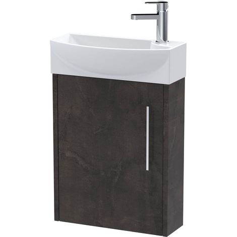 Hudson Reed Juno Compact Matt Metallic Slate 440mm Wall Hung Single Door Vanity Unit and Left Hand Curved Ceramic Basin - JNU2661L (1/3)