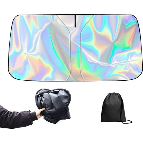 Pare soleil pour voiture moderne, couleurs éclatantes, tissu argenté de titane, universel, 1 pièce, sac de rangement inclus (1/5)