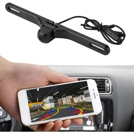 Telecamera WIFI anteriore e posteriore per auto Dilwe, telecamera per targa auto Akozon per registrazione di retromarcia su moto (1/4)