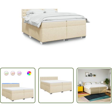 vidaXL Surmatelas - Sommier à lattes de lit avec matelas Crème 200x200 cm Tissu (1/5)