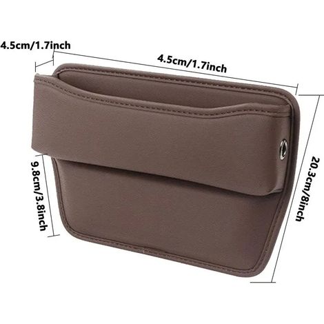 (Marron) Boîte de rangement de siège auto en cuir suédé, poche latérale pour combler l'espace entre les sièges, rangement intérieur ordonné (1/5)