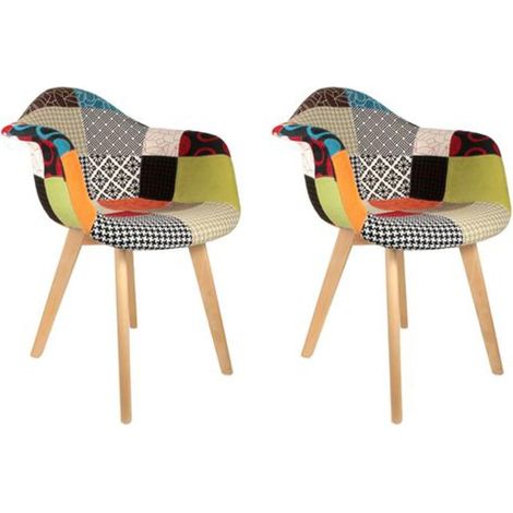 HOME DECO FACTORY, HD3096, Ensemble de 2 fauteuils patchwork scandinaves, design coloré et tendance et confort optimal, idéal pour le salon ou la chambre, dimensions 62 x 60,5 x 86 cm, multicolore (1/5)