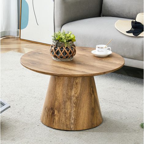 Mesa de centro redonda 60x60x35 cm efecto madera, tablero MDF, formato compacto, MEUBLIV (1/5)