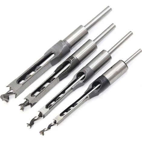 4Pcs Chisel Set Square Hole Drill Bits, Steel Hollow Chisel Woodworking Tools Set (1/4-1/2-5/16-3/8 inch)