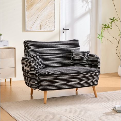 Zweisitzer Sofa (121x81.5x87 cm), schlichtes Design, Seitentaschen, Massivholzbeine, Bouclé, Schwarz (1/5)