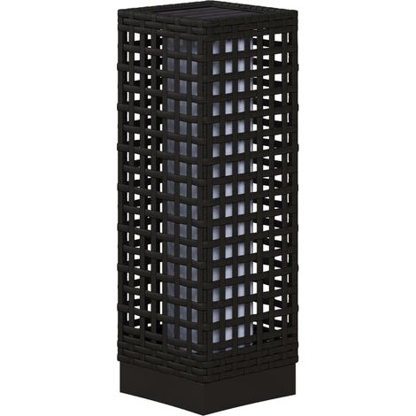 Lampe d'extérieur avec panneau solaire, allumage automatique, autonomie de 8 heures, aspect rotin, acier, 15,5 x 15,5 x 46 cm, noire