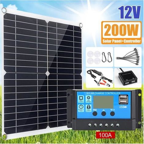 Panneau solaire - MIOLOE - Kit 200W 12V - Monocristallin flexible - Double interface USB - Idéal camping (1/4)