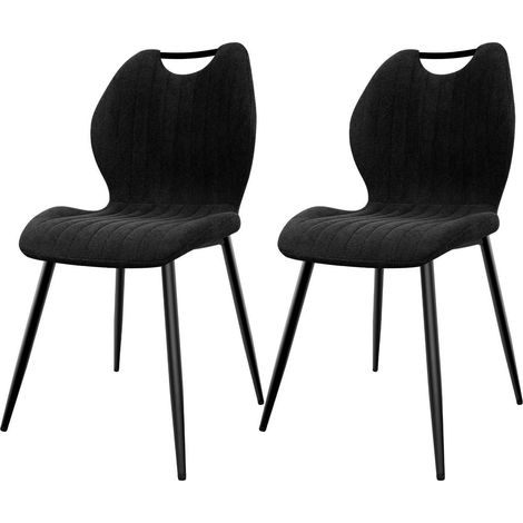 Esszimmerstühle 2er Set, Polsterstühle mit Stoff-Rückenlehne, skandinavischer Stil, Schwarz (1/5)