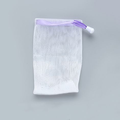 Peeling-Netz mit Noppenstruktur und Kordelzug für Körper und Behandlungsseifen (Lila) – Nylonmodell 9,5 x 15 cm