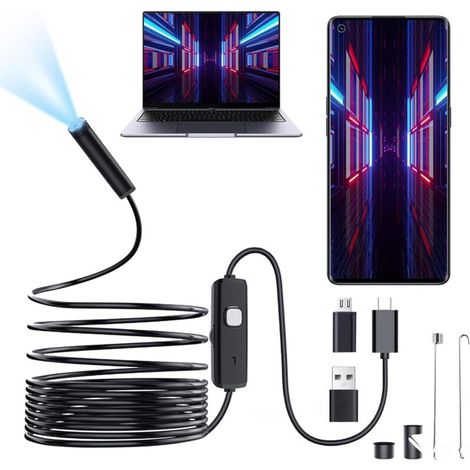 Endoscope 10m USB - Caméra Semi-Rigide IP67, 6 LED, Compatible Android et PC Windows, Idéale pour Inspection
