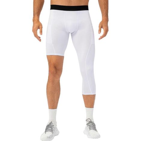 Herren-Leggings mit einem Bein und Seitentaschen, ideal für Fitnesstraining und Basketball. – Größe M – Weiß (1/5)