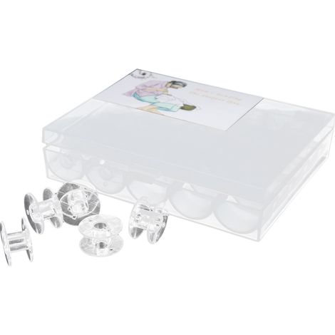 25 bobines en plastique transparent pour machine à coudre, boîte de rangement pour accessoires de couture et broderie (1/5)