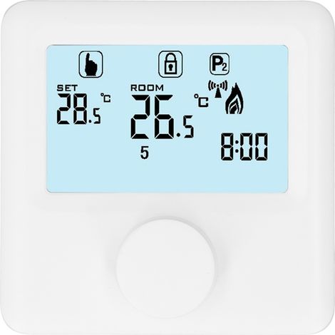 Thermostat programmable numérique avec écran LCD pour chaudière, blanc, 30-230 V CC