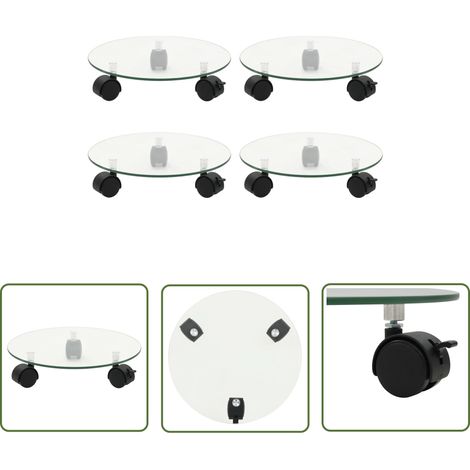 The Living Store Pflanzenroller 4 Stk. 28 cm Hartglas Rund - Pflanzenrollen - Rolluntersetzer - Pflanzenständer - Blumenträger - Hartglas (1/4)