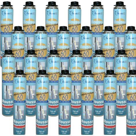 DSTOCK60 - 24 mousses polyuréthane expansives 750 Ml - Isole. colle et rebouche - Mousse pistolable - Extérieur et intérieur