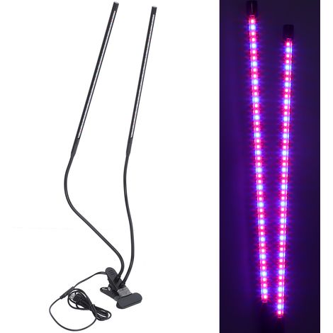 Lampes horticoles LED à spectre complet, à intensité variable et minuterie, avec pince, pour semis et fleurs d'intérieur (2 tubes lumineux avec pince, 20 W). (1/5)