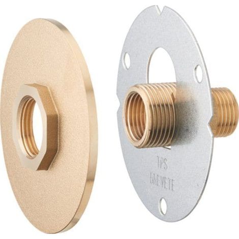 Platine de fixation robinet extérieur à visser – Finition laiton brut – Fixation raccord – Filetage plomberie – Entraxe 60mm – Aroz
