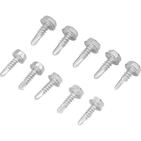 Vis de tôle autoperceuse tête hexagonale 100 pièces, lot de 2 types, kit d'accessoires pour montage et fixation (1/5)