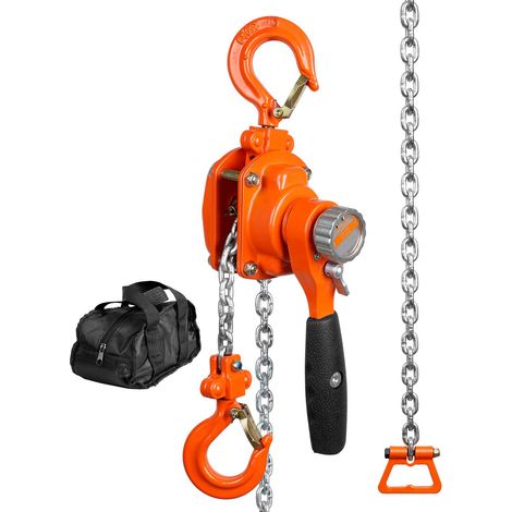 Treuil à chaîne manuel, capacité 550 lb (1/4 t), longueur 1,5 m, acier carbone galvanisé G80, frein double cliquet Weston, crochet rotatif 360°, pour garage, atelier, quai. (1/5)