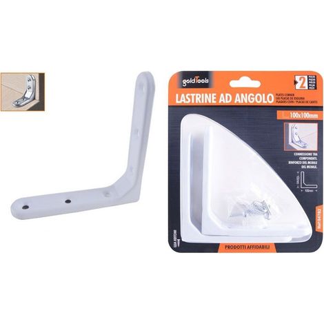 Kaela - 2 Lastrine Ad Angolo 100x100mm Bianca Sostegno Staffa Angolare Viti Mobile 94782 - (1/2)